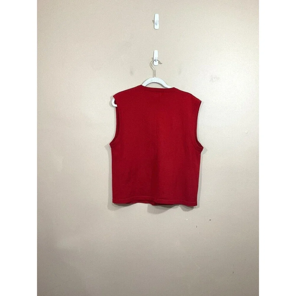 Vintage Koret Womens Embroidered Wool Blend Sweater Vest L Red Boho 90s Granny